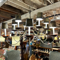 Chandelier with Brown Ceramic Center, Twelve-Arm