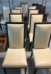 Studio H, Holly Hunt Collection Creme Leather Wood Frame Dining Chairs, Set of Eight, Sku 032778