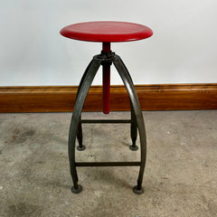 Metal Stool, Industrial, Swivel Seat, Red Top