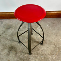 Metal Stool, Industrial, Swivel Seat, Red Top