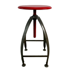 Metal Stool, Industrial, Swivel Seat, Red Top