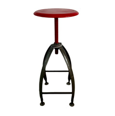 Metal Stool, Industrial, Swivel Seat, Red Top