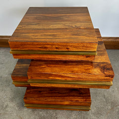 Brownstone Stacked Side Table with Drawer, Brushed Brass Detail Sku #032277