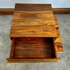 Brownstone Stacked Side Table with Drawer, Brushed Brass Detail Sku #032277