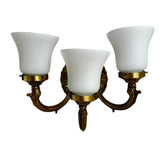 Minka Wall Sconce Light, Three Shades, Brass, Ornate