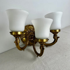 Minka Wall Sconce Light, Three Shades, Brass, Ornate