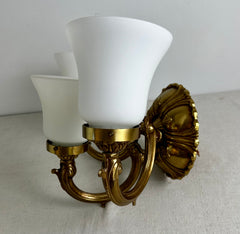 Minka Wall Sconce Light, Three Shades, Brass, Ornate