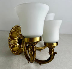 Minka Wall Sconce Light, Three Shades, Brass, Ornate