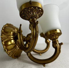Minka Wall Sconce Light, Three Shades, Brass, Ornate