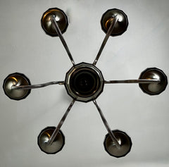 Lightolier Chandelier, Colonial Style, Pewter, Six Arm, Down Shining Light