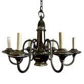 Lightolier Chandelier, Colonial Style, Pewter, Six Arm, Down Shining Light