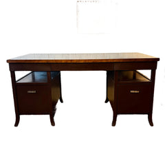 Desk with 2 Deep Drawers, open storage, sm center drawer
