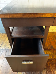 Desk with 2 Deep Drawers, open storage, sm center drawer