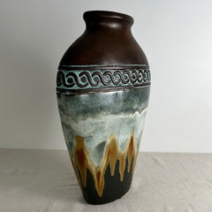 Ceramic Vase, Tall, Oval with Drip Glaze
