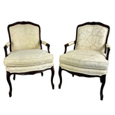 Henredon Ivory Upholstered Chairs, French Style, Pair