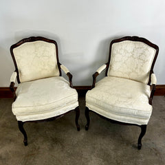 Henredon Ivory Upholstered Chairs, French Style, Pair