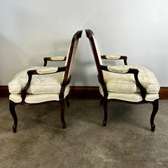 Henredon Ivory Upholstered Chairs, French Style, Pair