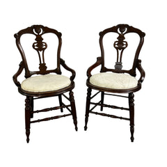 Pair of Parlor Chairs, Accent Chairs, Vintage, Ivory, Brown