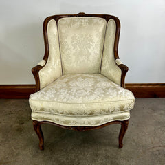 Ivory Brocade Armchair, Accent Chair with Footstool