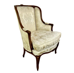 Ivory Brocade Armchair, Accent Chair with Footstool