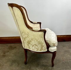 Ivory Brocade Armchair, Accent Chair with Footstool