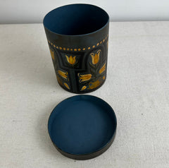 Hand Painted Wood Wedding Box, Blue with Yellow Tulips, Made in Germany