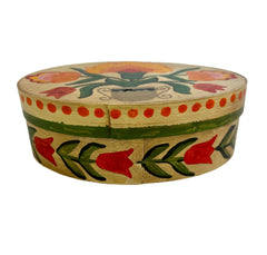 Hand Painted Oval Wood Wedding Box, with Mixed Flowers, Beige Background, German