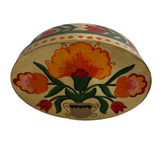 Hand Painted Oval Wood Wedding Box, with Mixed Flowers, Beige Background, German