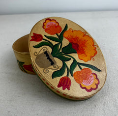 Hand Painted Oval Wood Wedding Box, with Mixed Flowers, Beige Background, German