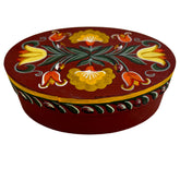 Hand Painted Wood Wedding Box, Oval with Flowers, Red Background, German