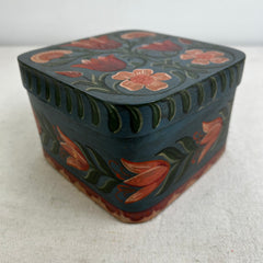 Hand Painted Wedding Box, Mixed Flowers on Blue Green, German