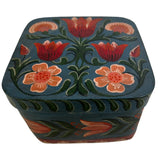 Hand Painted Wedding Box, Mixed Flowers on Blue Green, German