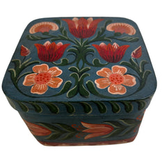 Hand Painted Wedding Box, Mixed Flowers on Blue Green, German