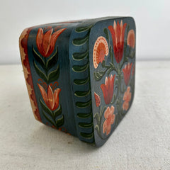 Hand Painted Wedding Box, Mixed Flowers on Blue Green, German