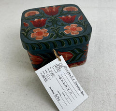 Hand Painted Wedding Box, Mixed Flowers on Blue Green, German