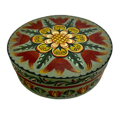Hand Painted Round Wood Box with Lid, Germany