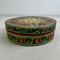 Hand Painted Round Wood Box with Lid, Germany