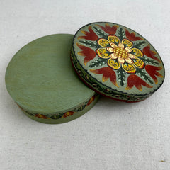 Hand Painted Round Wood Box with Lid, Germany