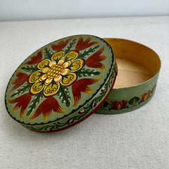 Hand Painted Round Wood Box with Lid, Germany
