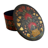 Hand Painted Wood Box with Lid, Oval, Floral, Dark Green Background, Germany