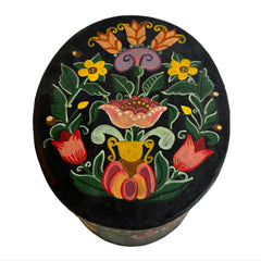 Hand Painted Wooden Oval Box, Flowers with Black Background, German