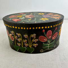 Hand Painted Wooden Oval Box, Flowers with Black Background, German