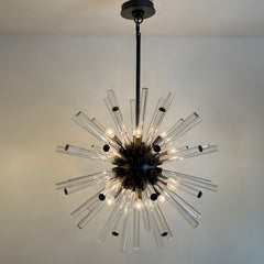 RH Restoration Hardware Starburst Chandelier, Gun Metal Finish, Acrylic Rods, Sku 033994