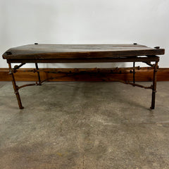 Rustic Coffee Table, Rectangle, Iron Railroad Spikes Legs, Plank Wood Top