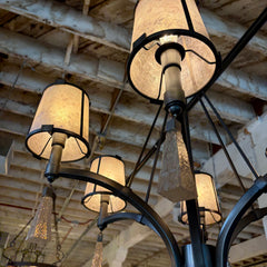 Fine Art Lamps Chandelier 6 Arms, Mica Shades, Bronze Colored Finish, Geometric Glass Baubles, Sku 034007