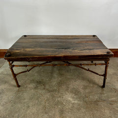 Rustic Coffee Table, Rectangle, Iron Railroad Spikes Legs, Plank Wood Top
