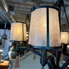 Fine Art Lamps Chandelier 6 Arms, Mica Shades, Bronze Colored Finish, Geometric Glass Baubles, Sku 034007