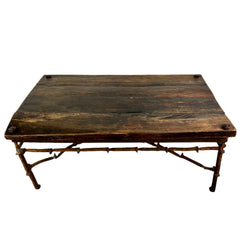 Rustic Coffee Table, Rectangle, Iron Railroad Spikes Legs, Plank Wood Top