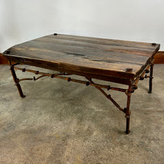 Rustic Coffee Table, Rectangle, Iron Railroad Spikes Legs, Plank Wood Top