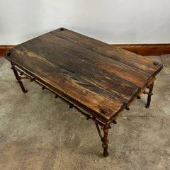 Rustic Coffee Table, Rectangle, Iron Railroad Spikes Legs, Plank Wood Top